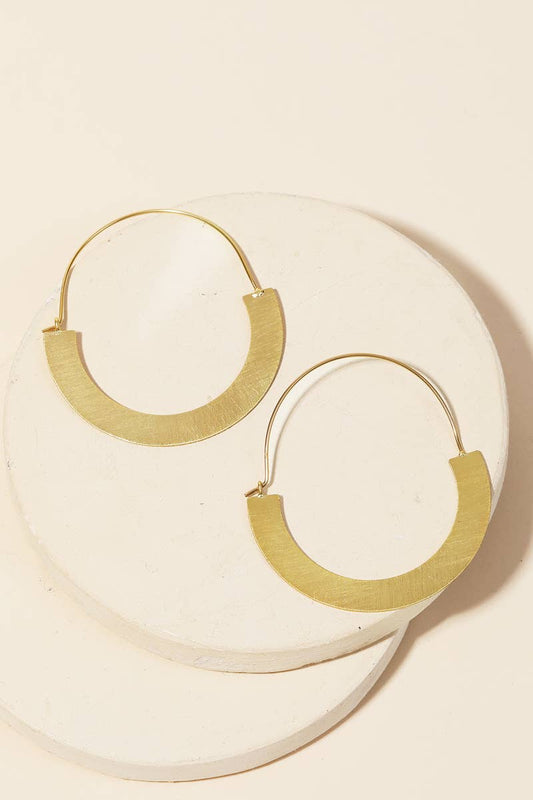 Metallic Brushed U Shape Cutout Hoop Earrings: G