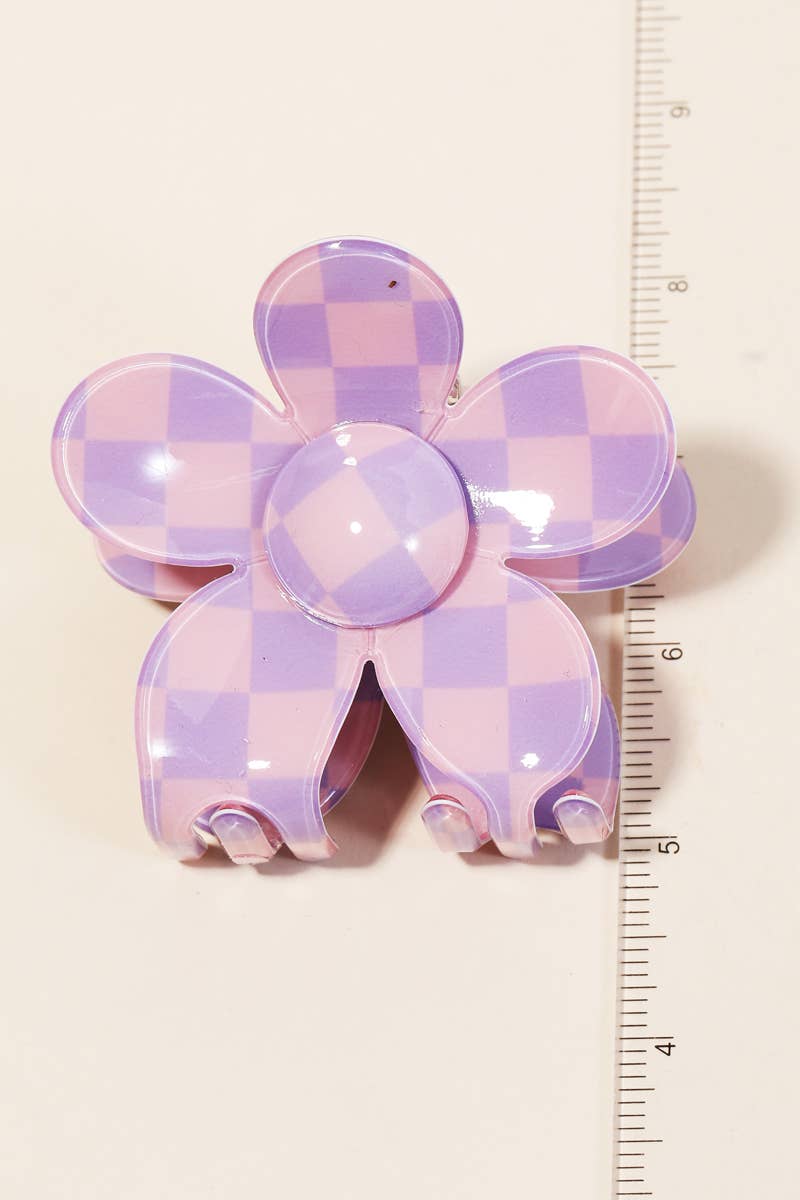 Checkered Pattern Flower Hair Clip
