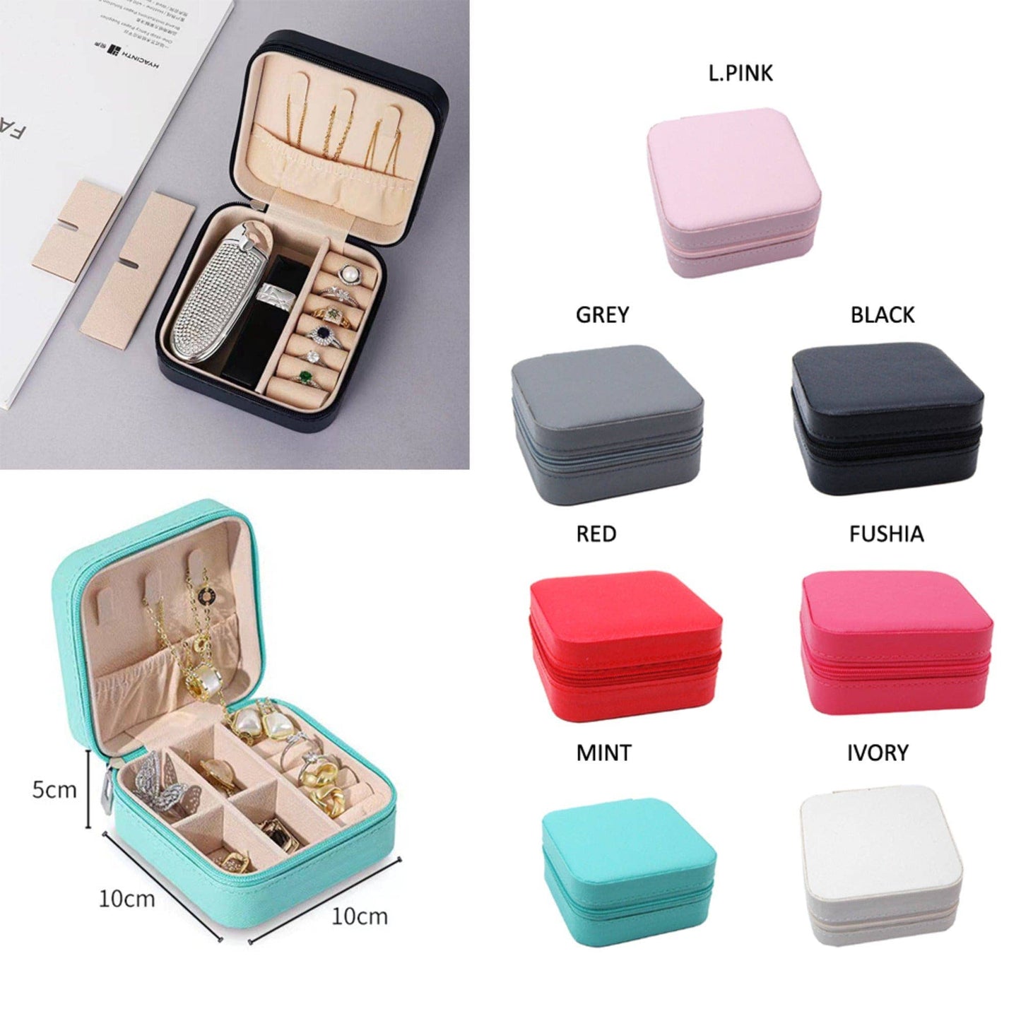 Black Zip Around Square Jewelry Box