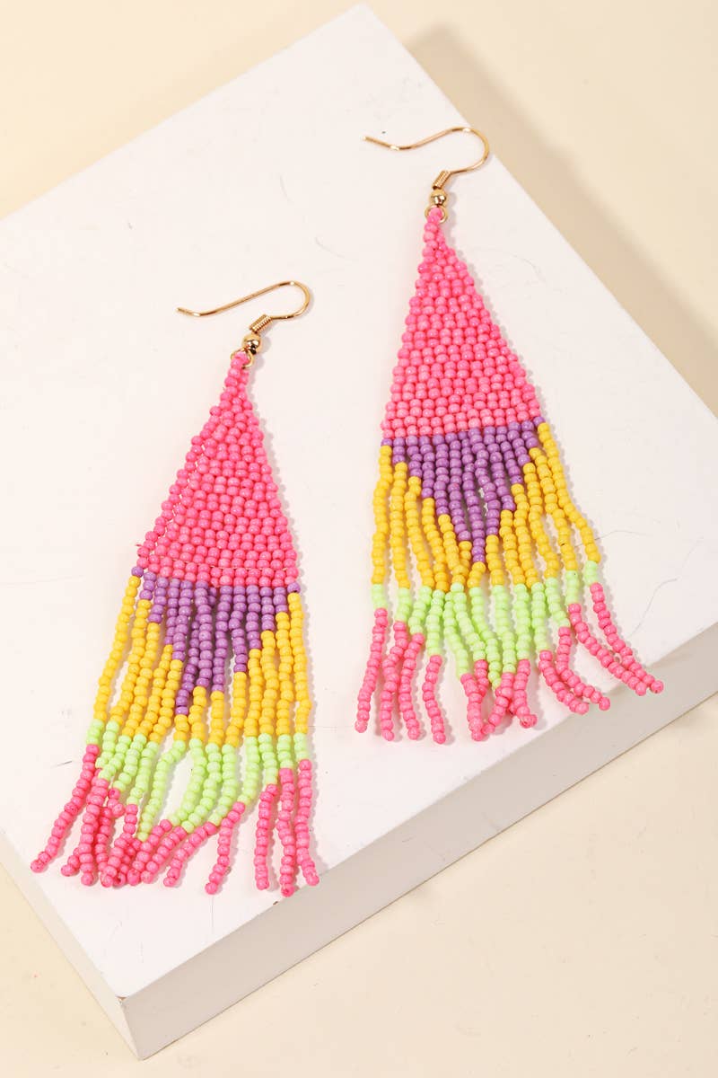 Seed Beaded Triangle Fringe Earrings