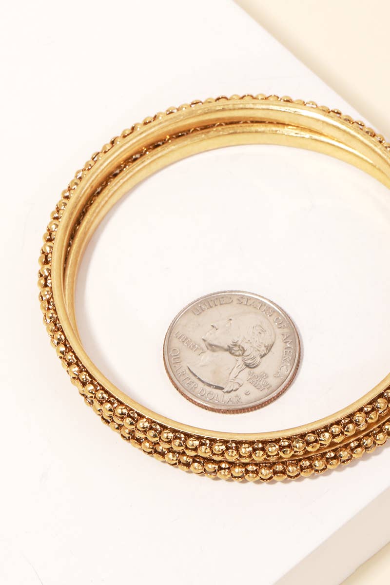Ball Beaded Metallic Single Bangle Bracelet - Vintage Gold