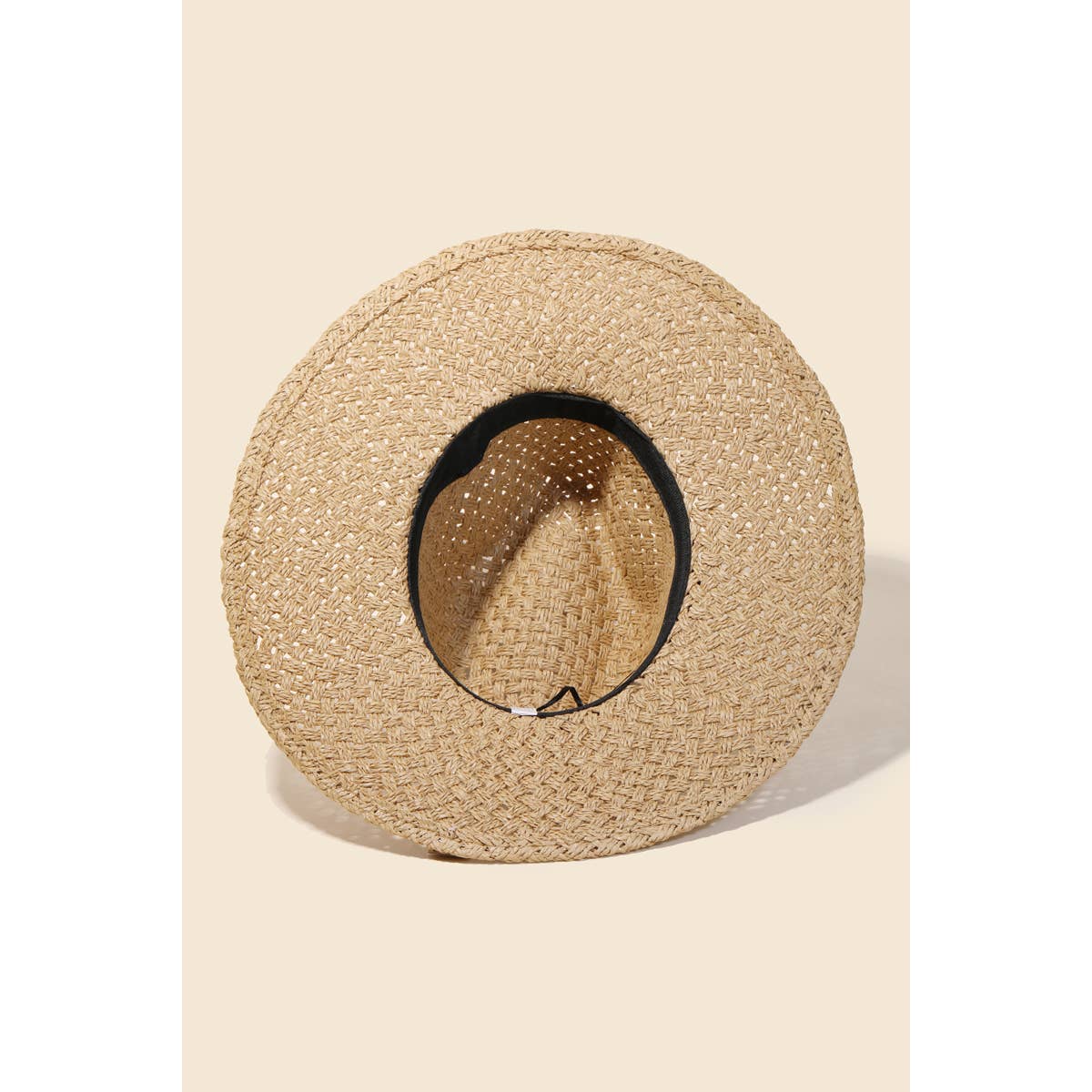 Straw Braided Black Ribbon Strap Sun Hat: KA