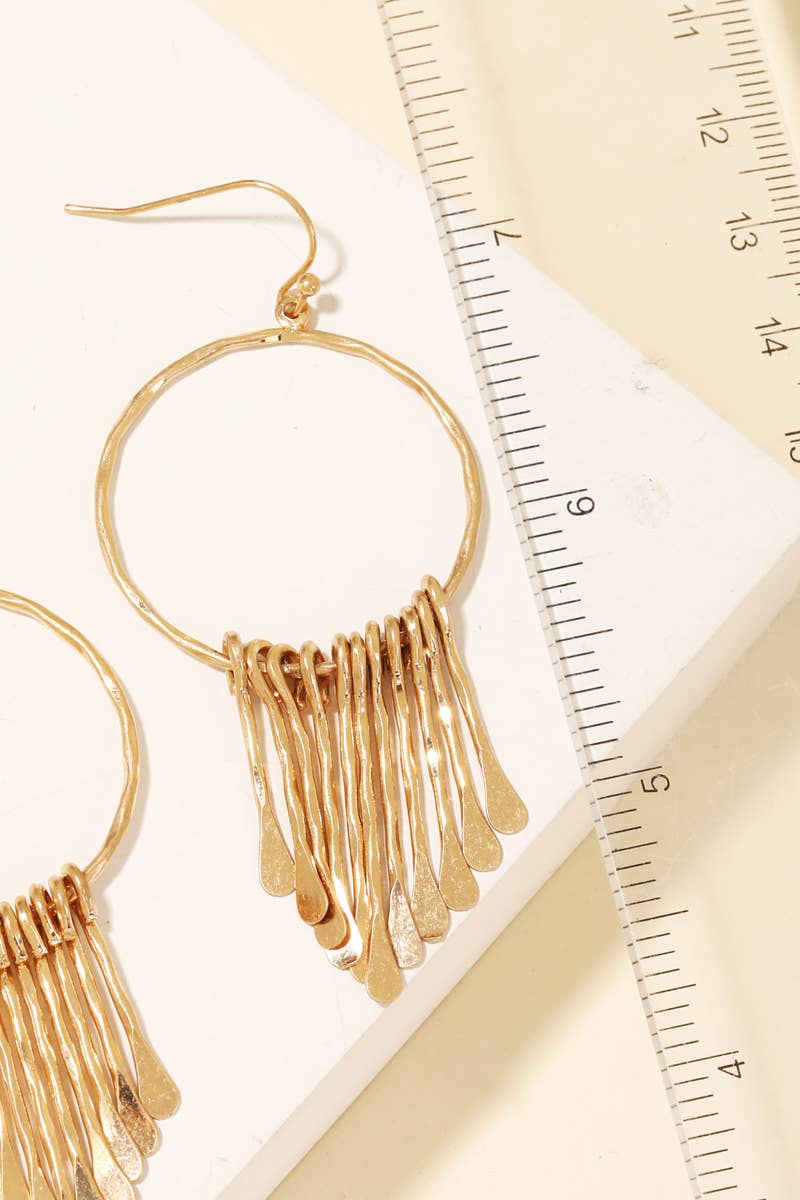 Hammered Bar Charms Hoop Drop Earrings