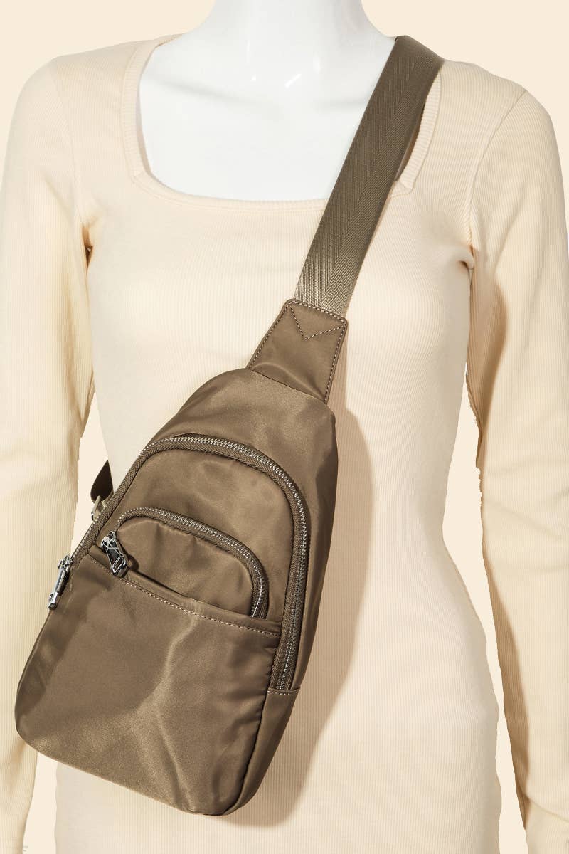 Khaki Nylon Sling Bag