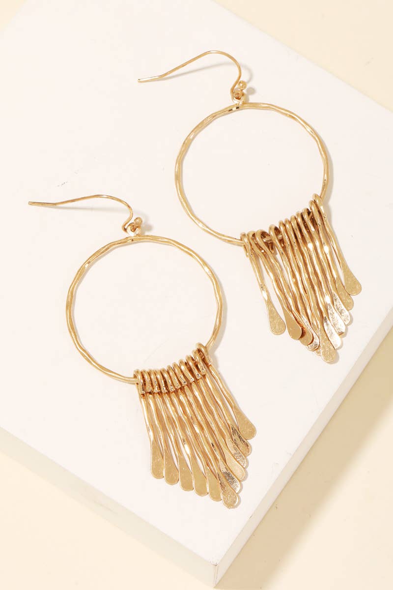 Hammered Bar Charms Hoop Drop Earrings