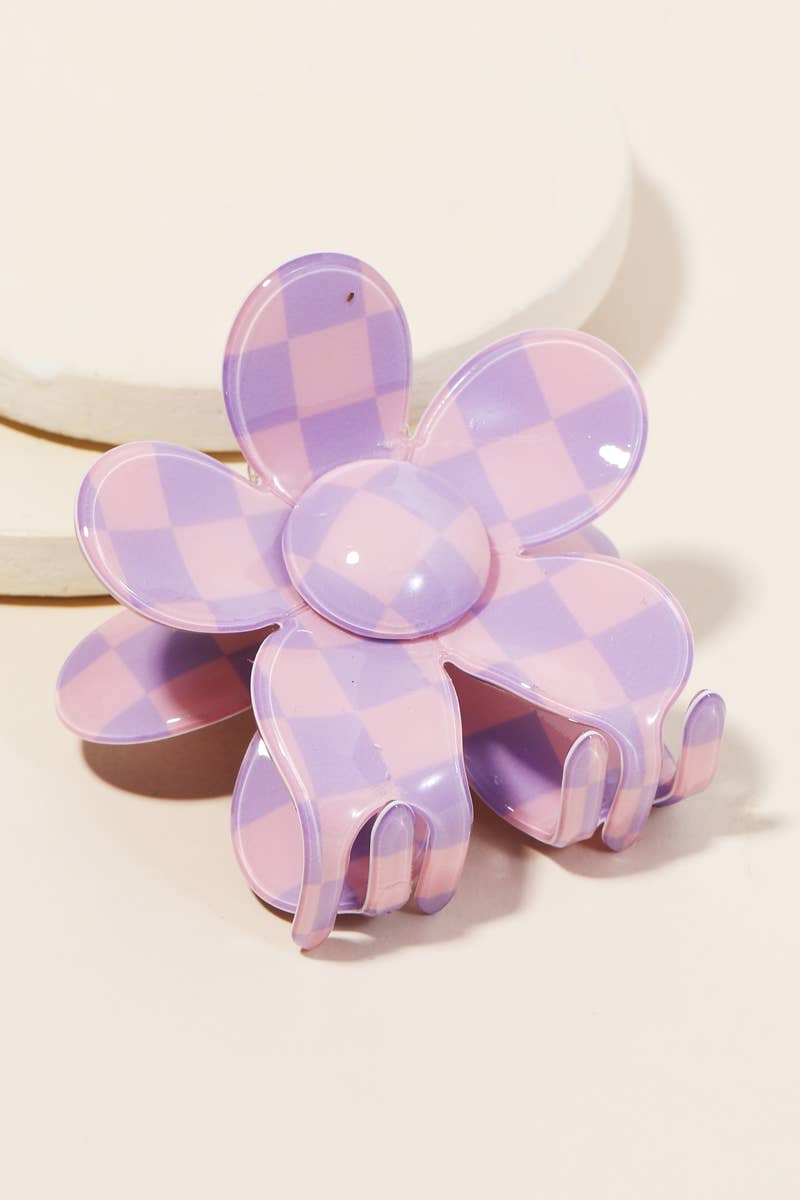 Checkered Pattern Flower Hair Clip