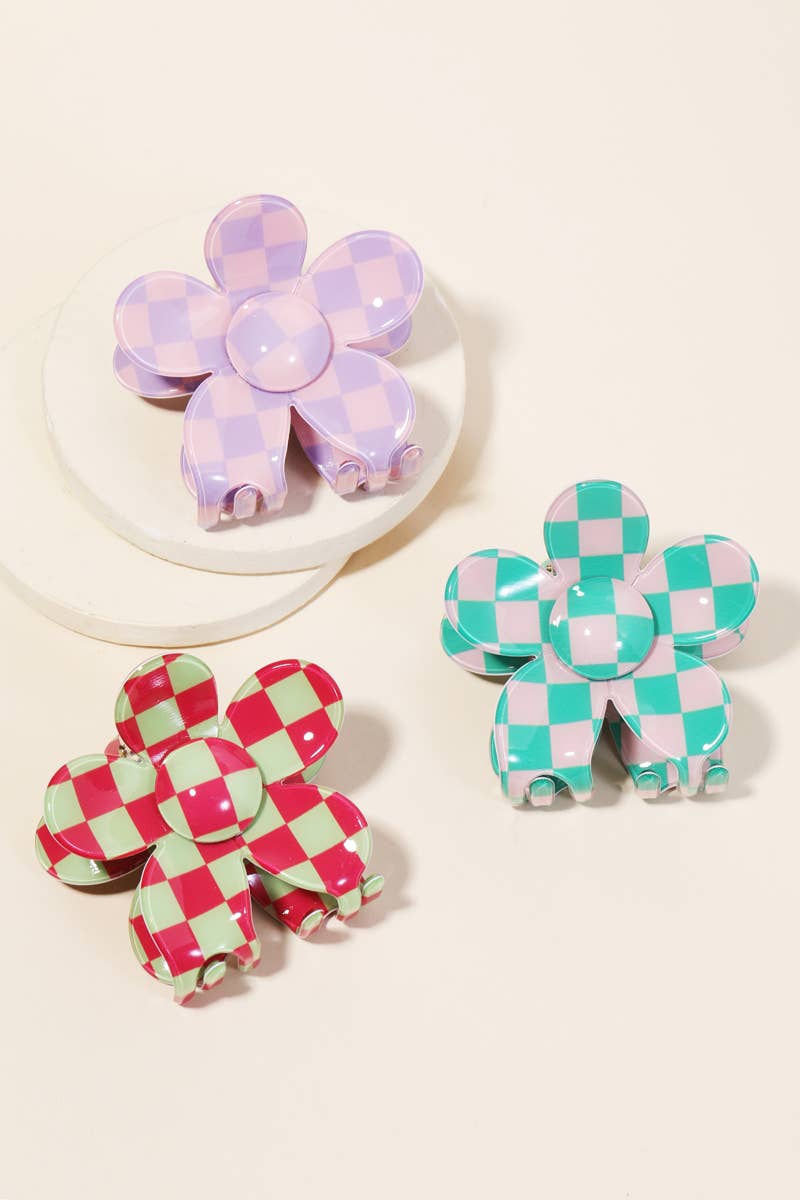 Checkered Pattern Flower Hair Clip