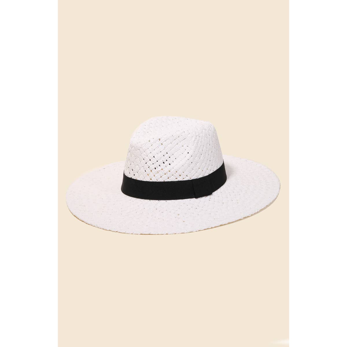 Straw Braided Black Ribbon Strap Sun Hat: KA