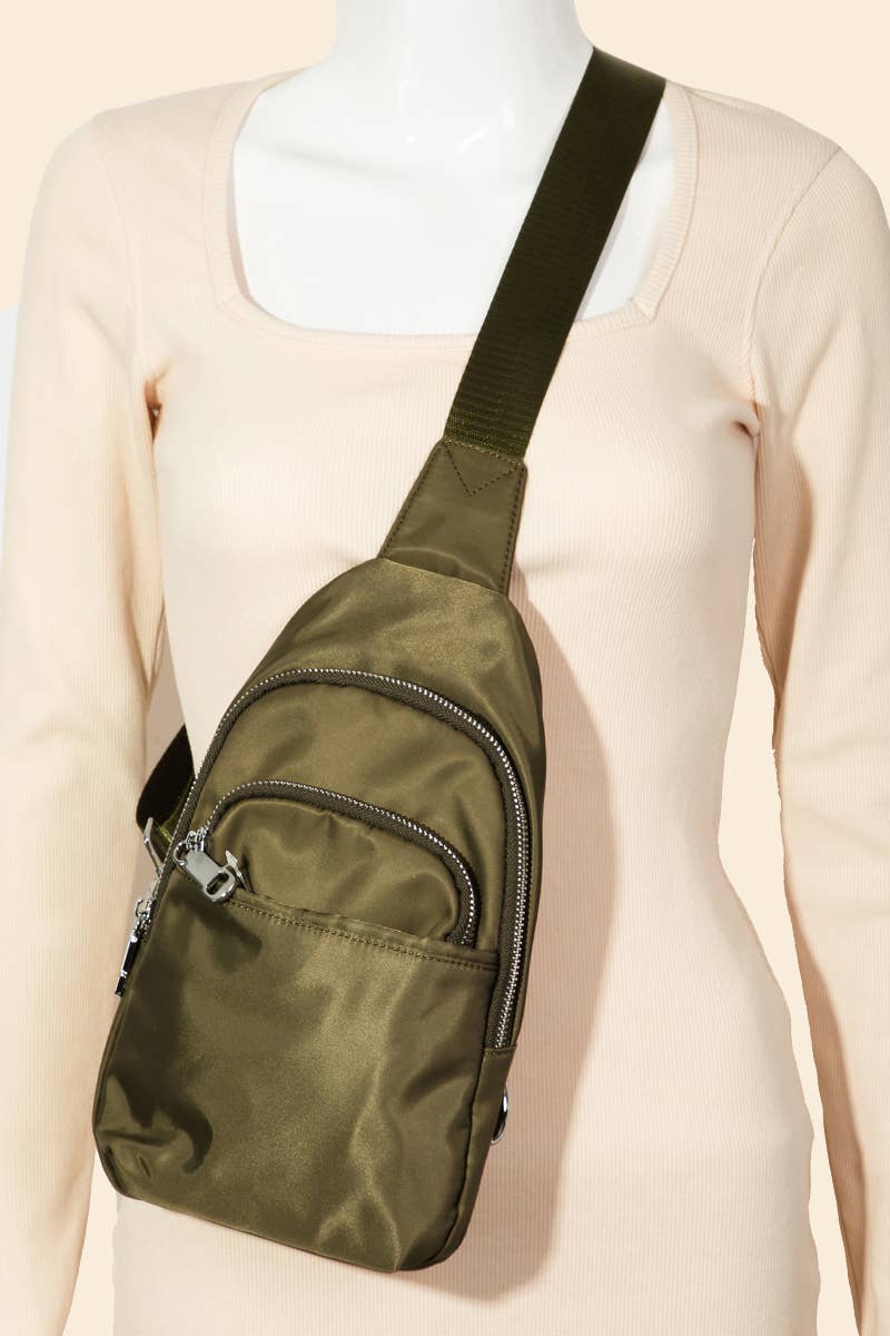 Khaki Nylon Sling Bag