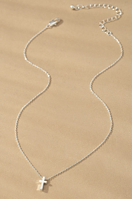 Silver Minimalist Satin Cross Pendant Necklace