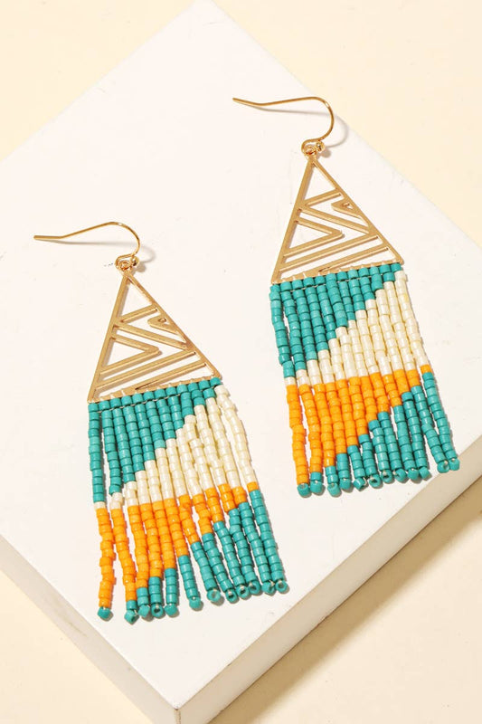Intricate Triangle And Beaded Fringe Earrings