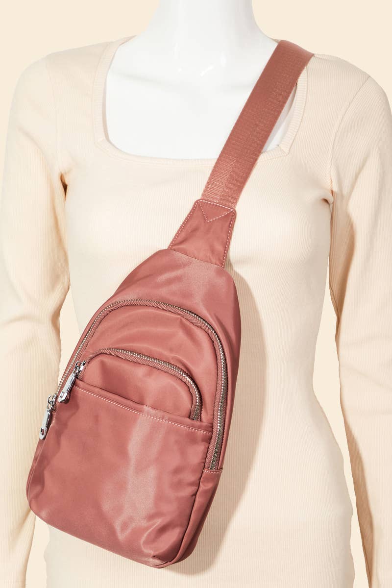 Khaki Nylon Sling Bag