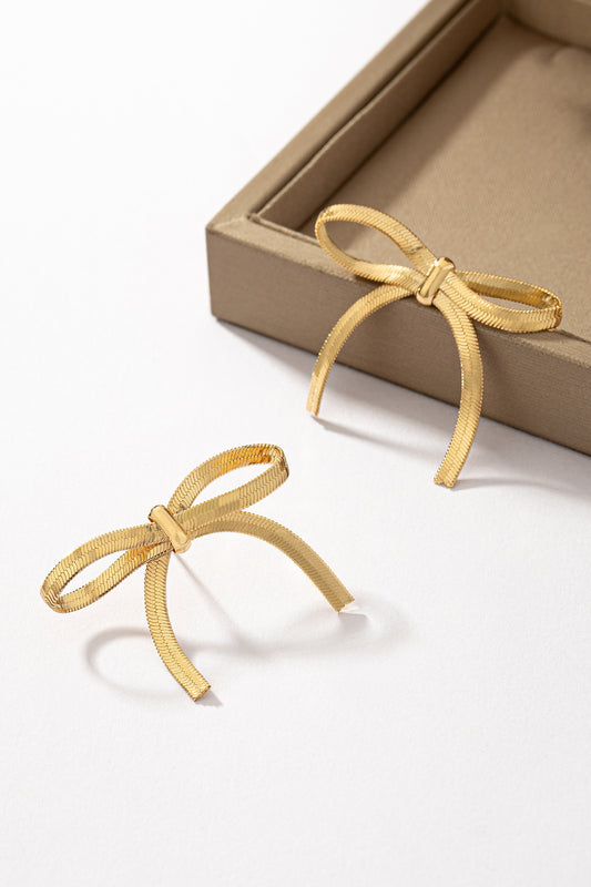 Gold Herringbone Chain Bow Tie Earrings
