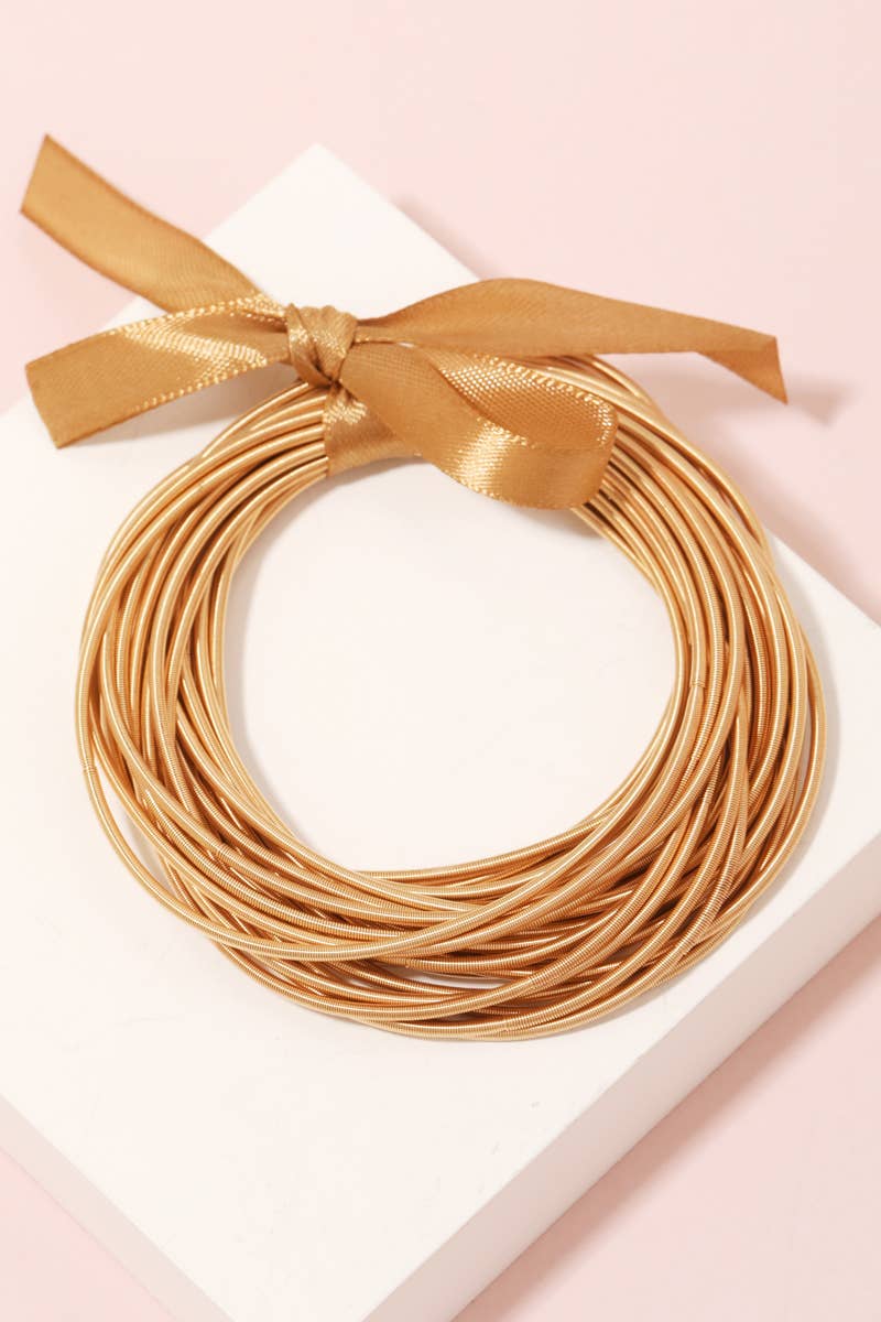 Gold Metallic Elastic Ribbon Bracelet Set