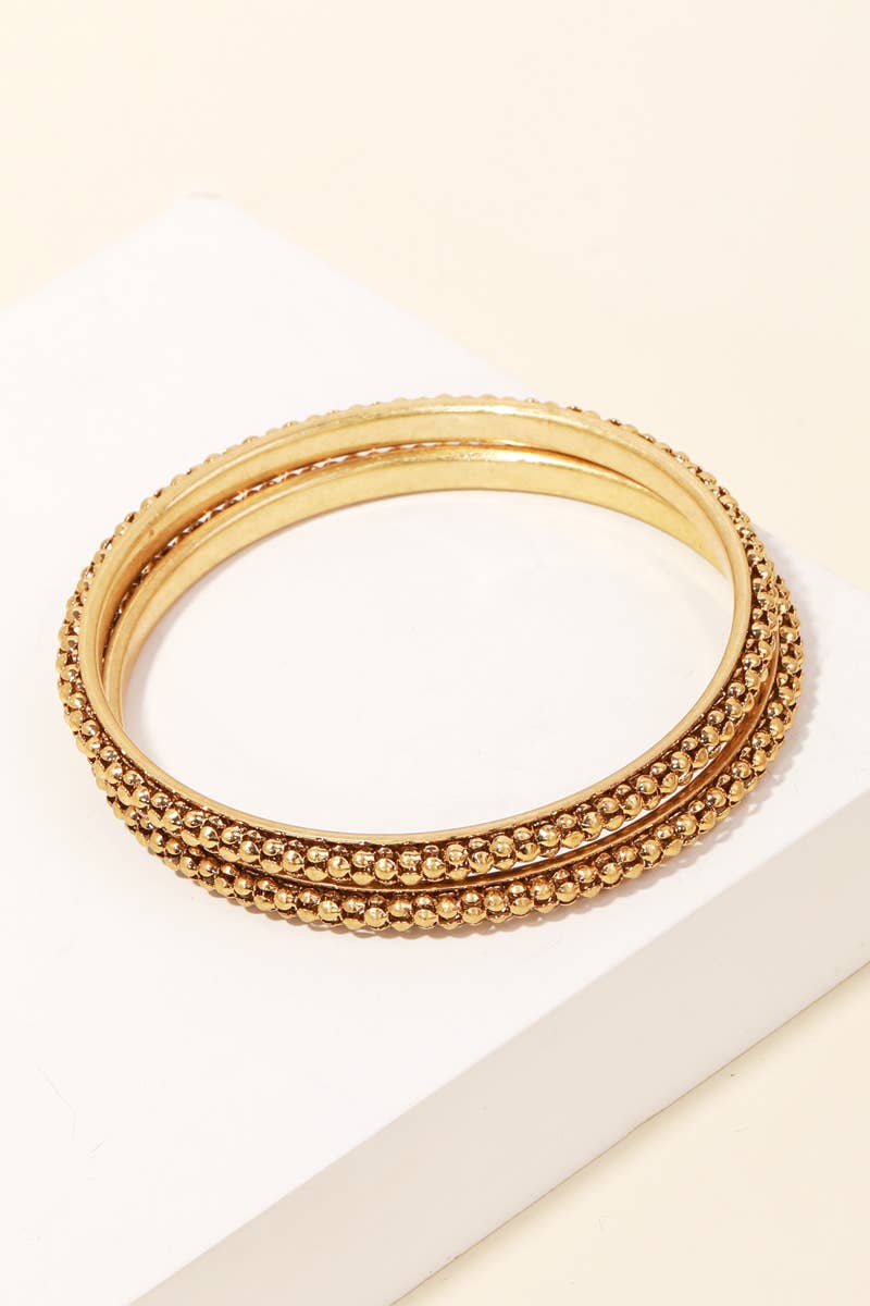 Ball Beaded Metallic Single Bangle Bracelet - Vintage Gold