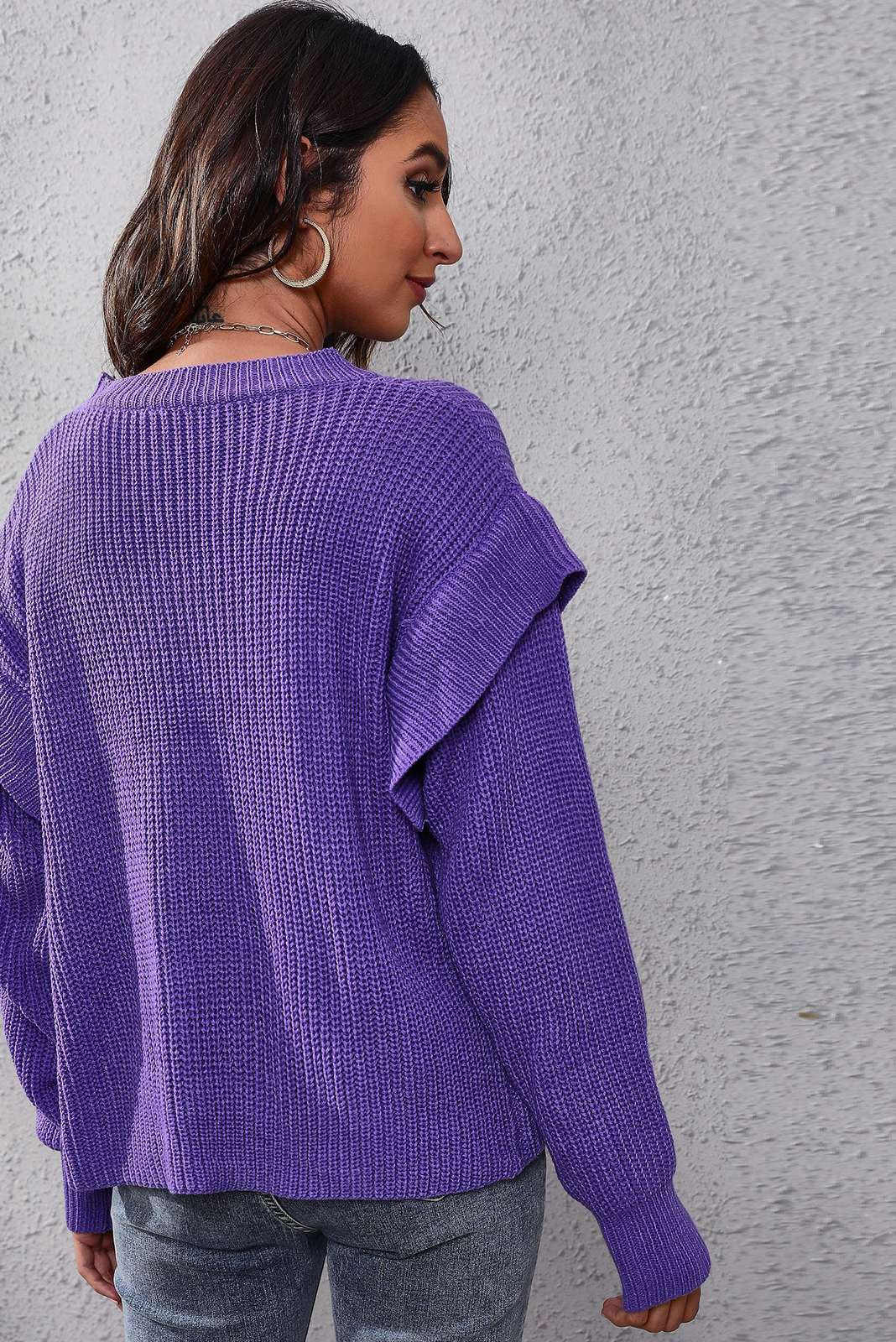 Purple Ruffle Sleeve Sweater