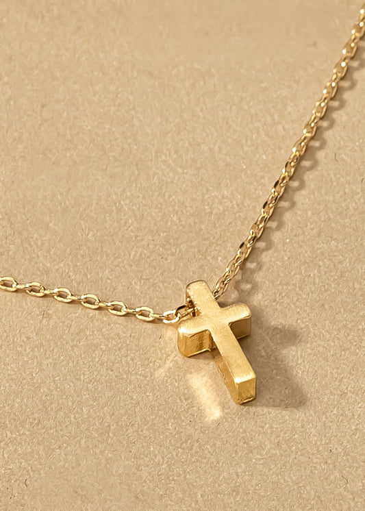 Gold Minimalist Satin Cross Pendant Necklace