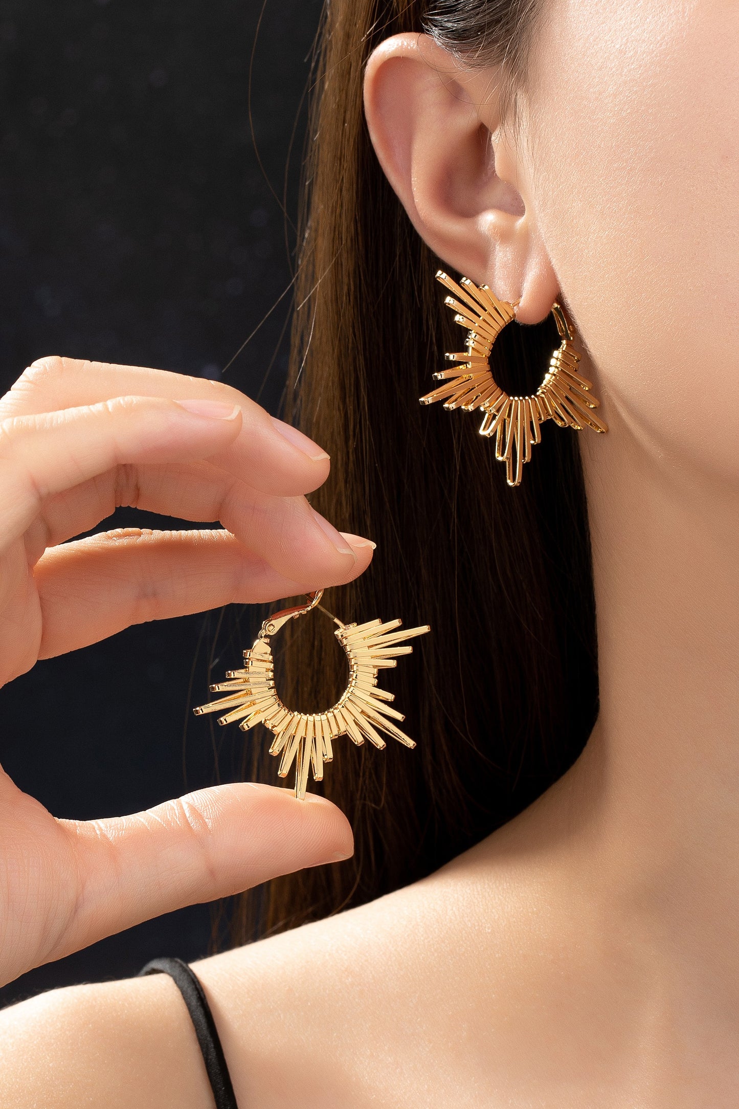 Gold Burst Hoop Earrings