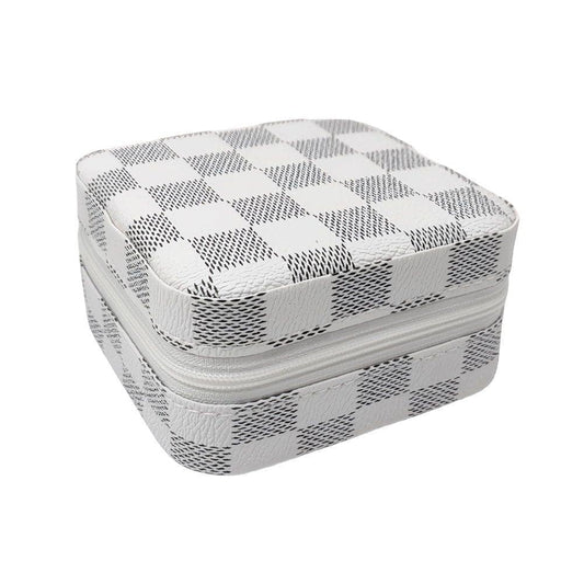 White Checkered Print Square Jewelry Box