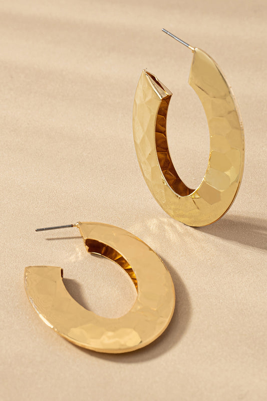 Puffy Hammered Oval Hoop Earrings